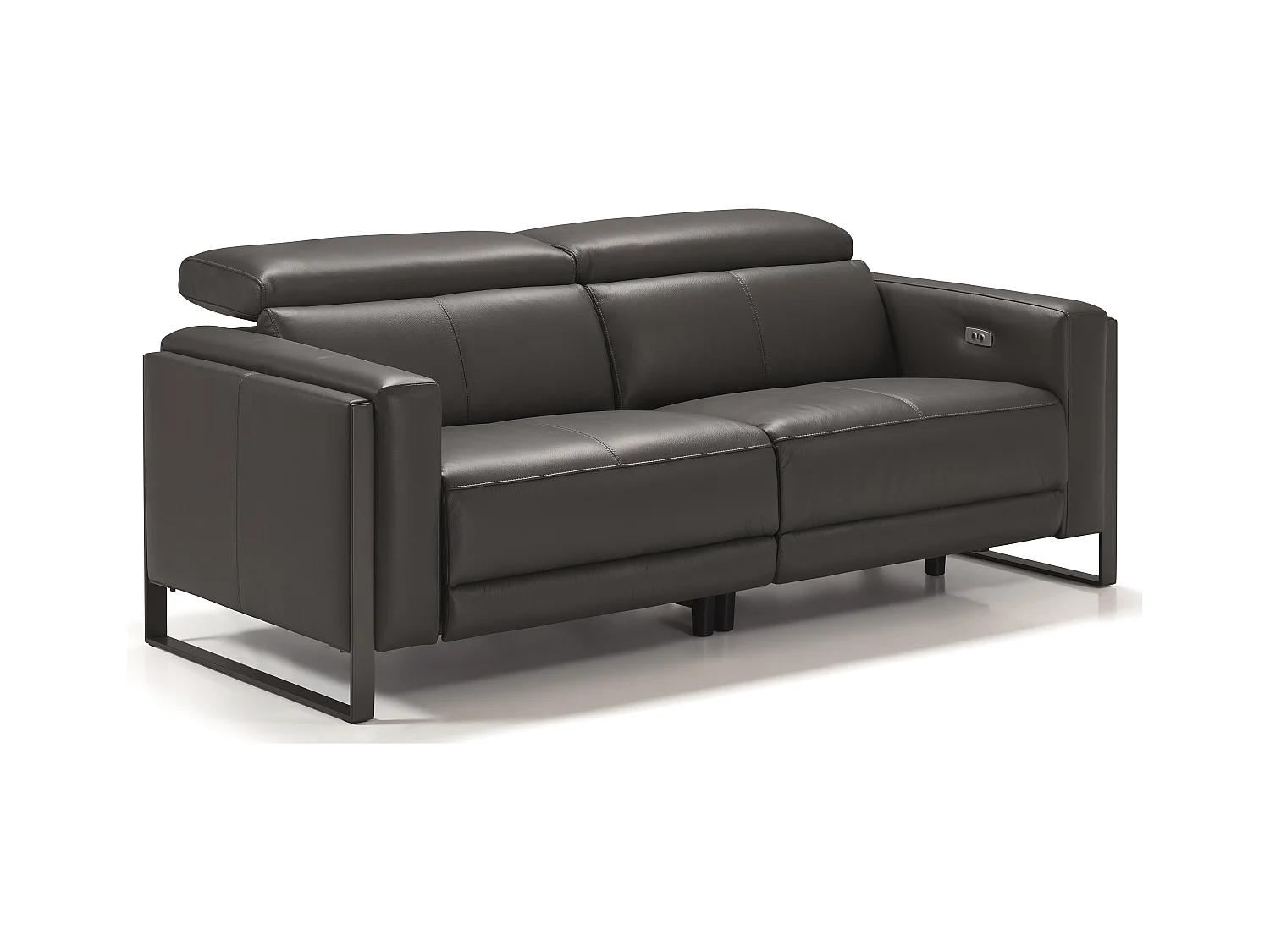 Canapé de relaxation électrique en cuir Kinston-Gris foncé-1 place fauteuil