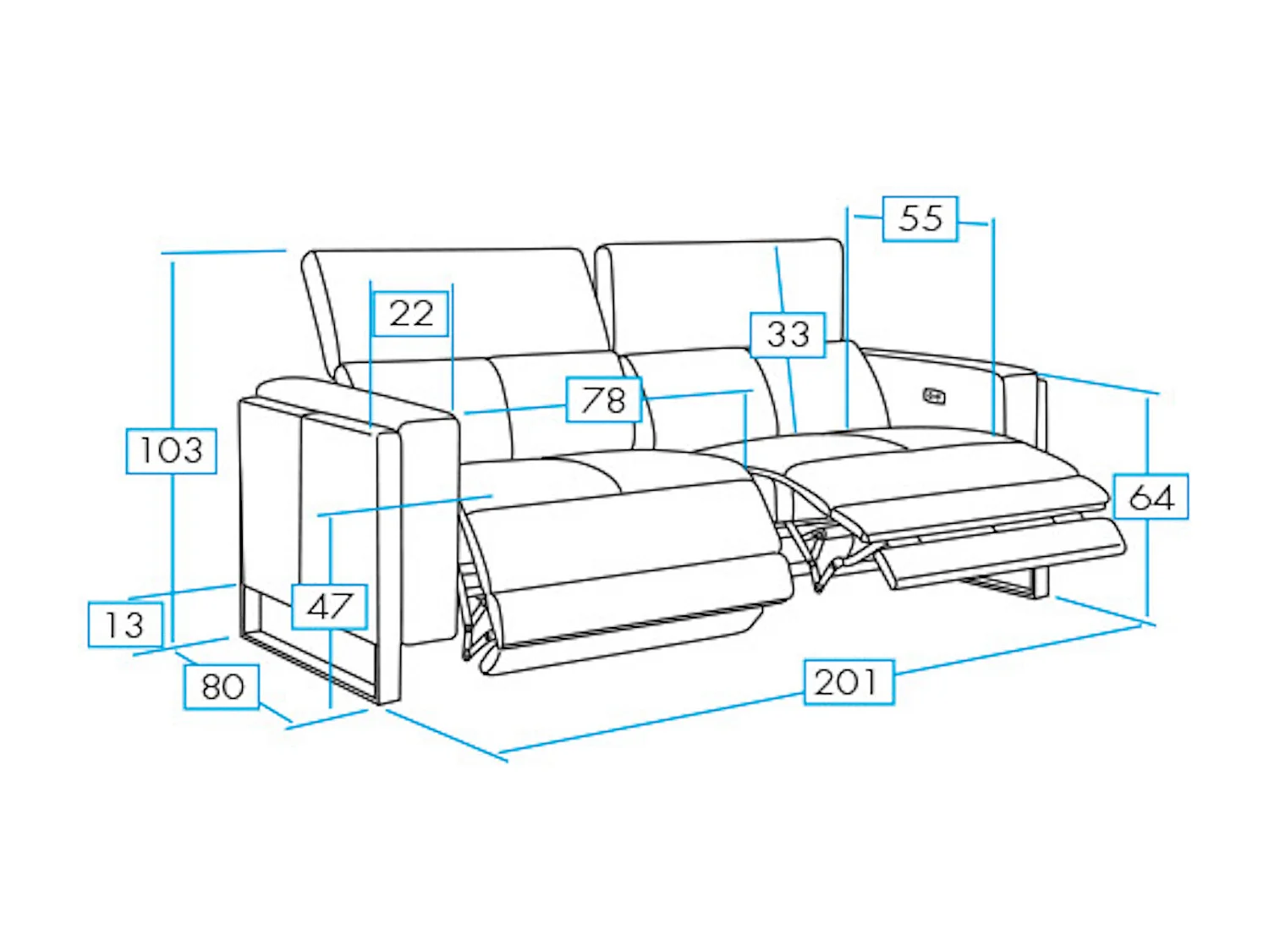 Canapé de relaxation électrique en cuir Kinston-Gris foncé-1 place fauteuil