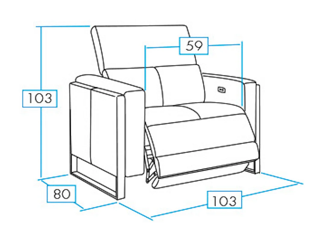 Canapé de relaxation électrique en cuir Kinston-Gris foncé-1 place fauteuil