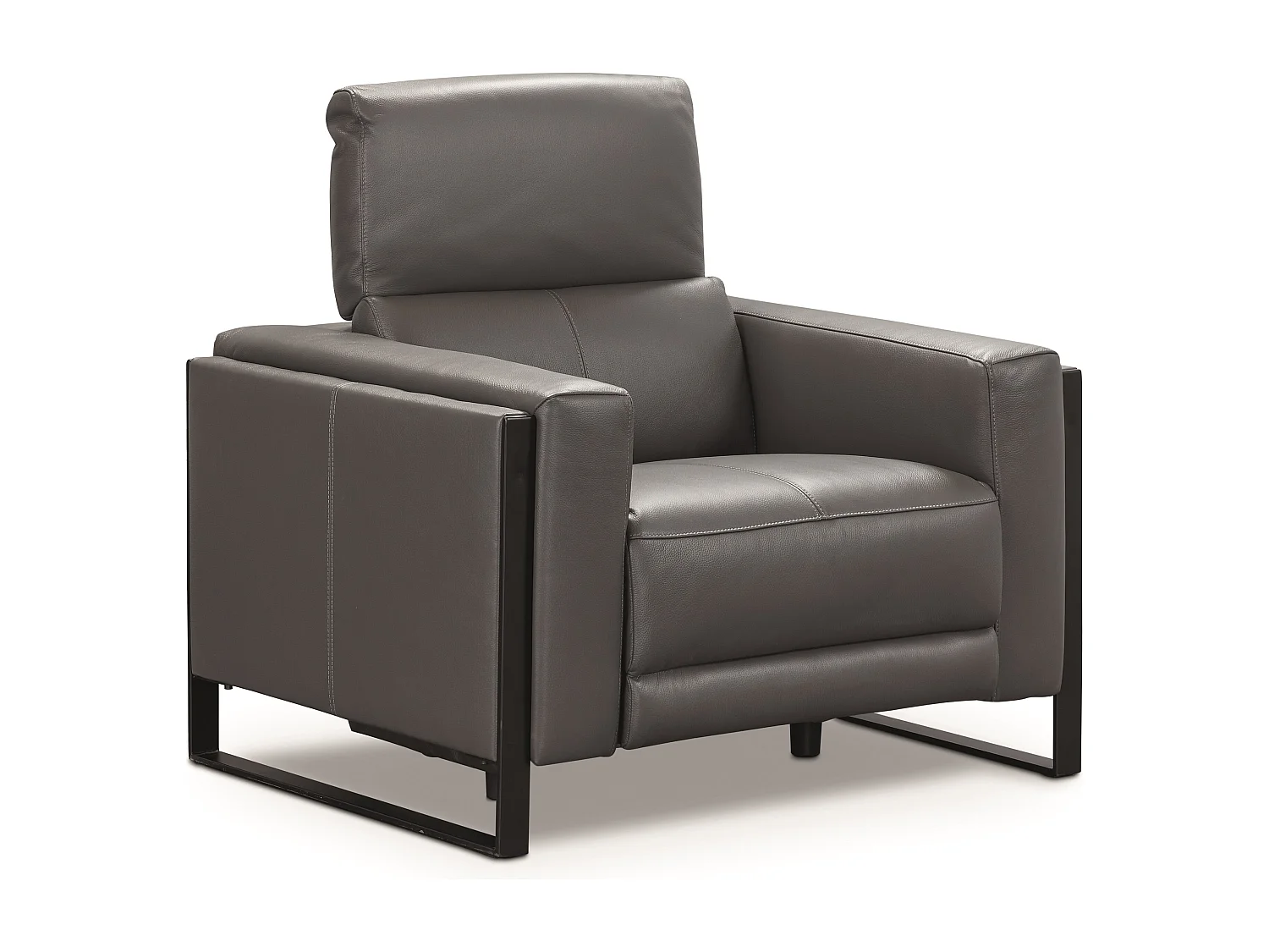 Canapé de relaxation électrique en cuir Kinston-Gris foncé-1 place fauteuil