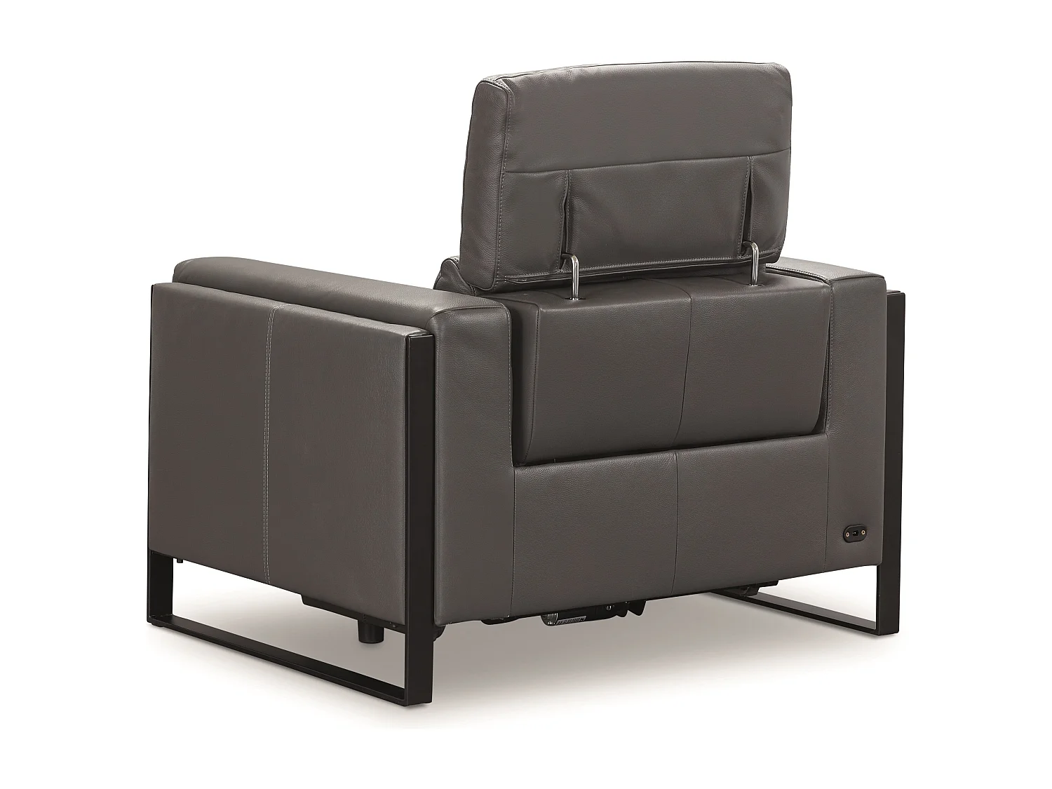 Canapé de relaxation électrique en cuir Kinston-Gris foncé-1 place fauteuil