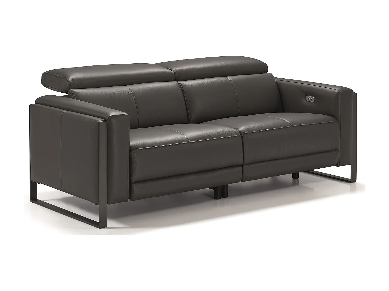 Canapé de relaxation électrique en cuir Kinston-Gris foncé-1 place fauteuil