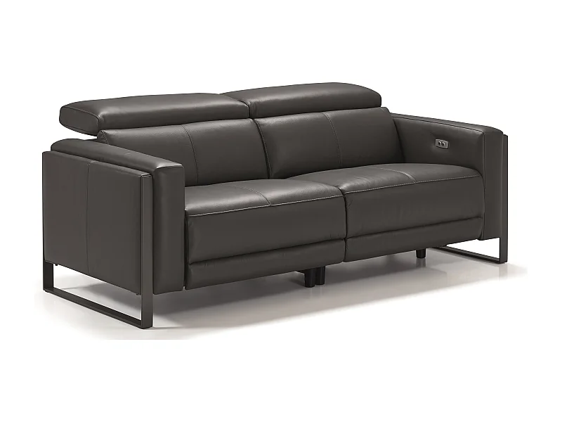 Canapé de relaxation électrique en cuir Kinston-Gris foncé-3 places relax électrique