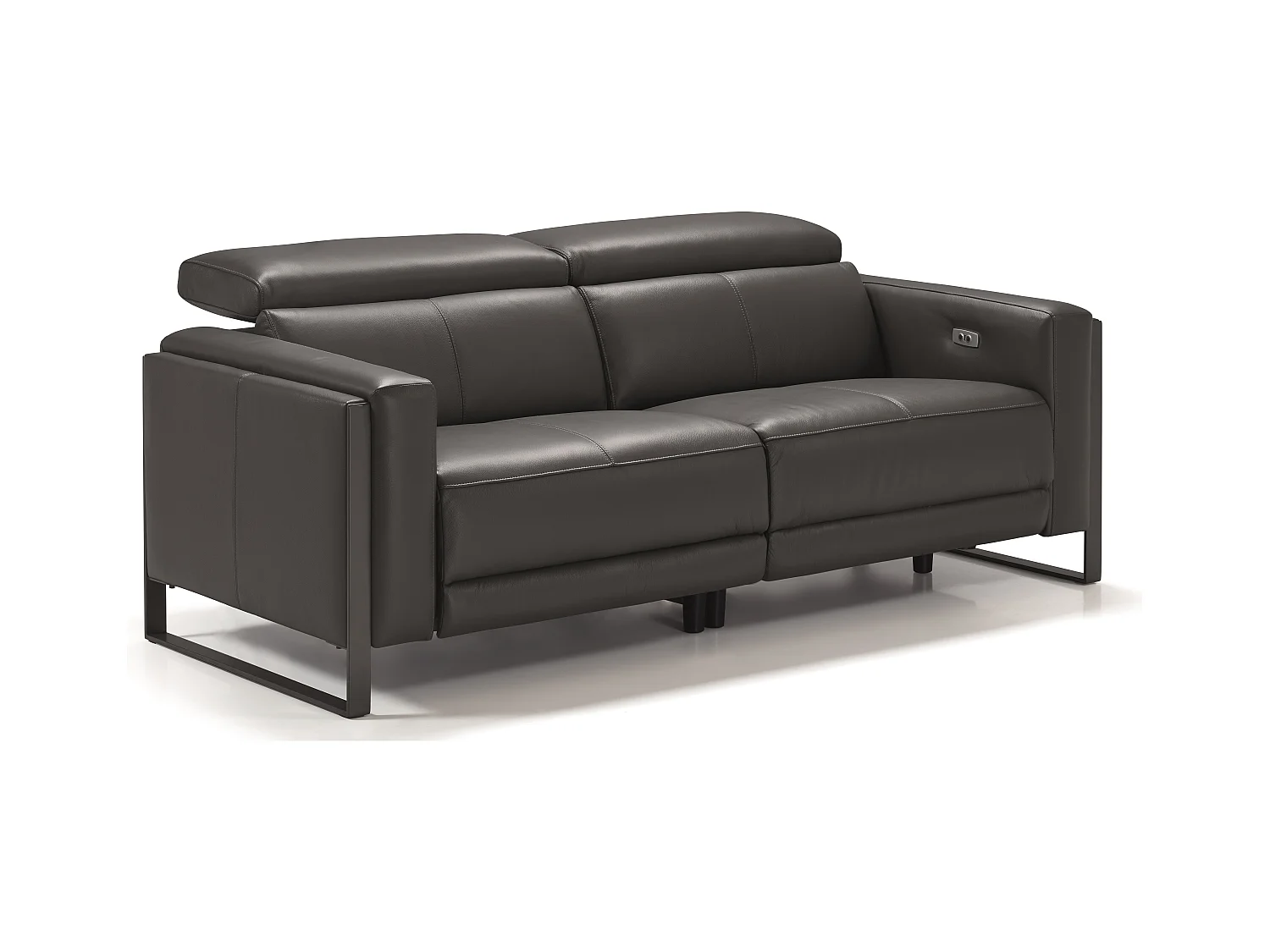 Canapé de relaxation électrique en cuir Kinston-Gris foncé-3 places relax électrique