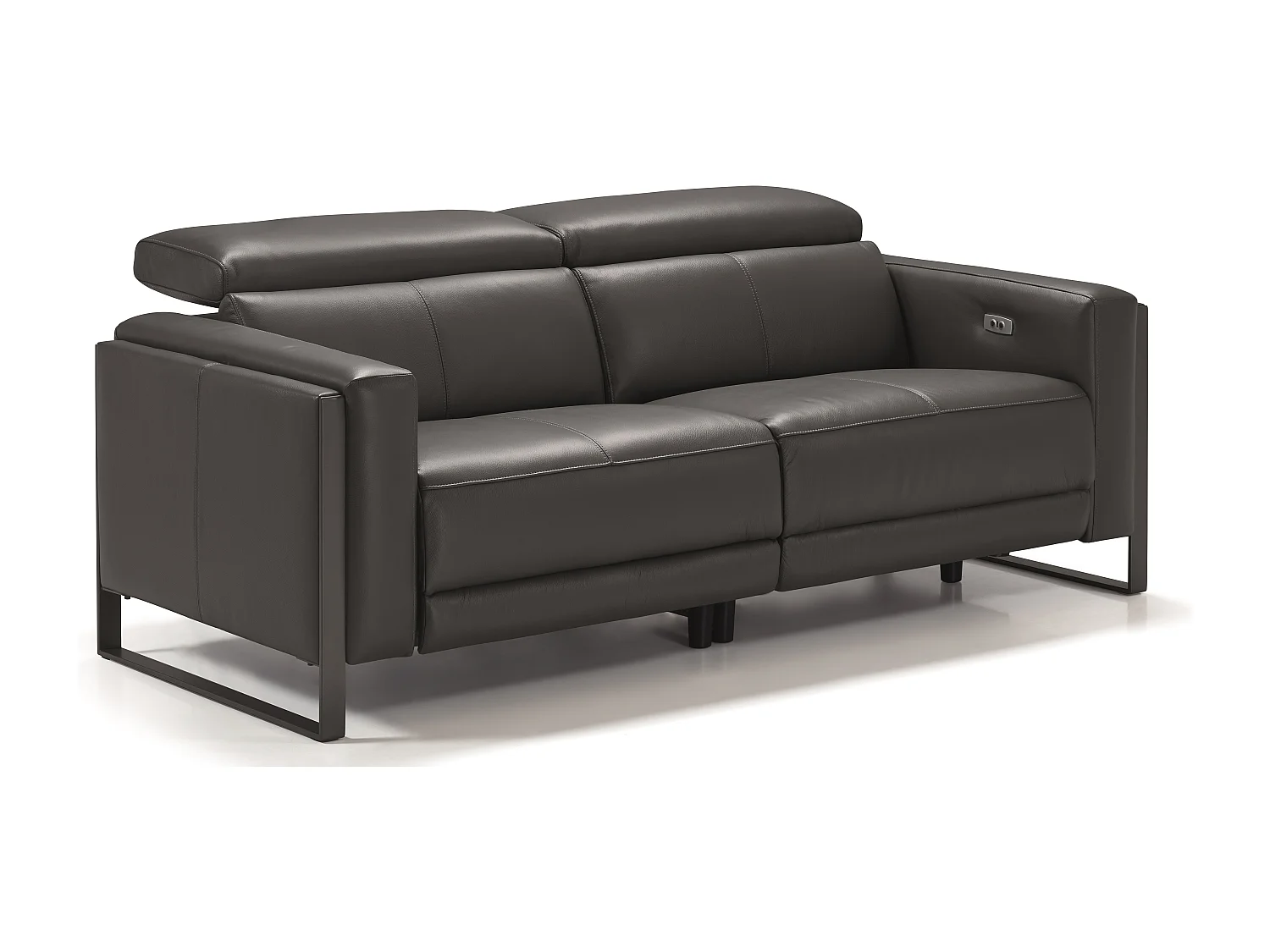 Canapé de relaxation électrique en cuir Kinston-Gris foncé-3 places relax électrique