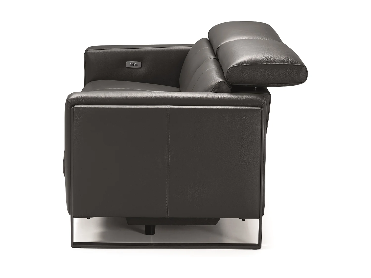 Canapé de relaxation électrique en cuir Kinston-Gris foncé-3 places relax électrique