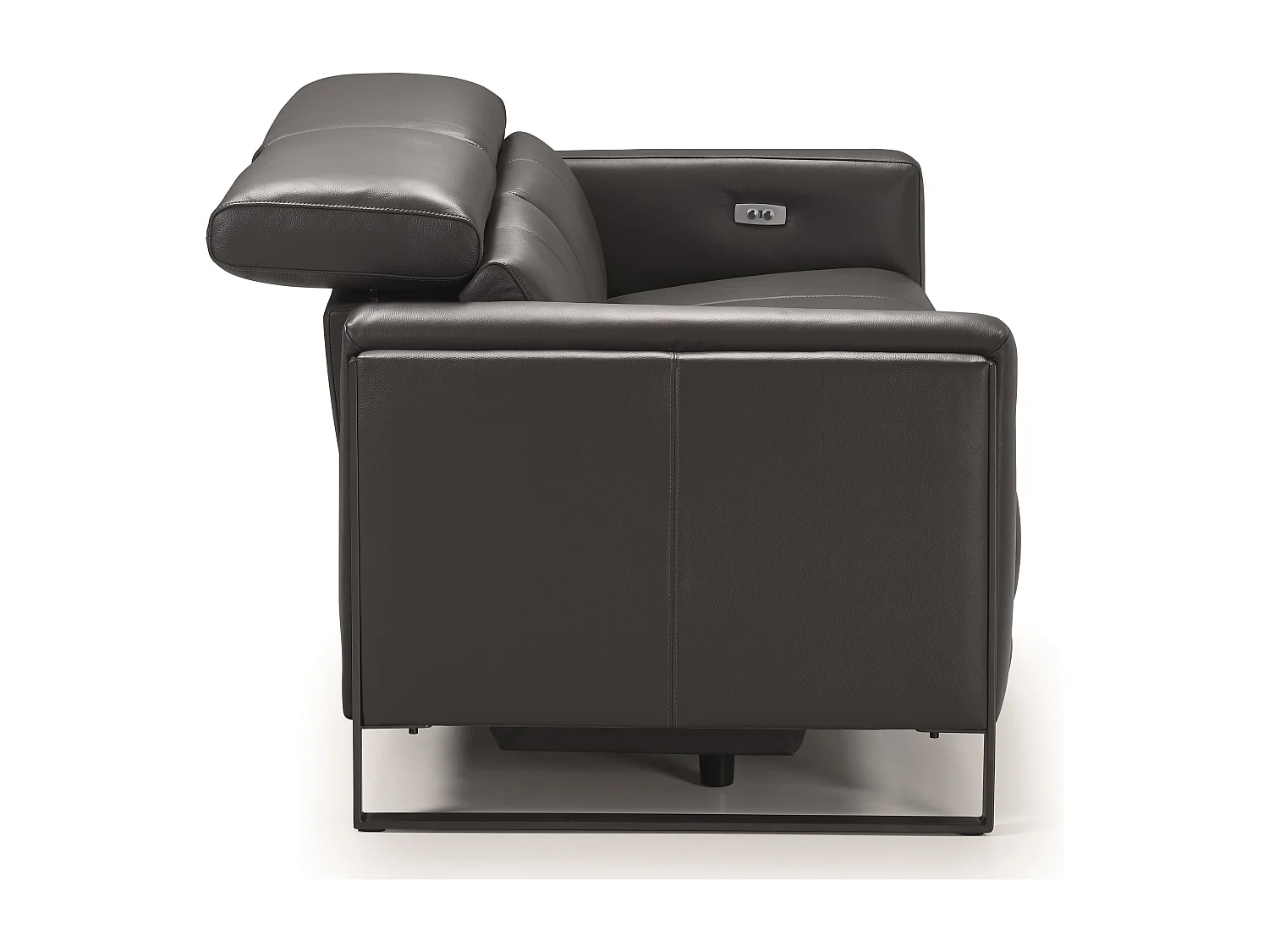 Canapé de relaxation électrique en cuir Kinston-Gris foncé-3 places relax électrique