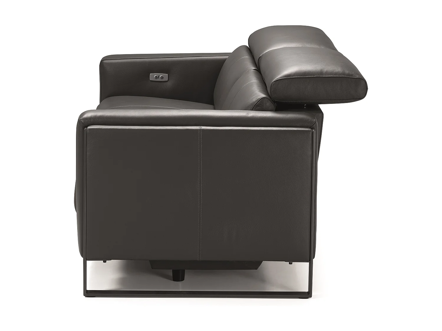 Canapé de relaxation électrique en cuir Kinston-Gris foncé-3 places relax électrique