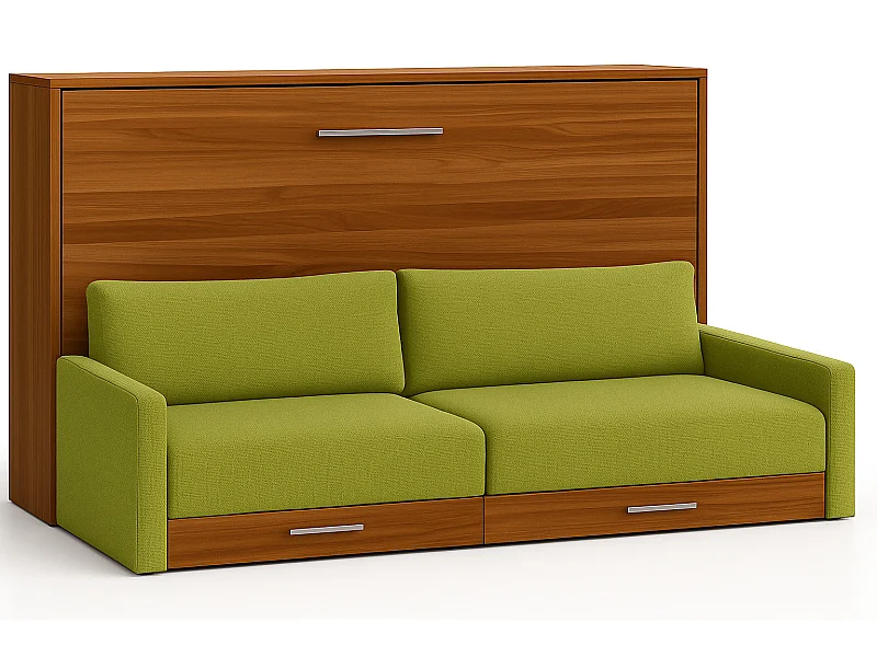 Horizontaal opklapbed met Vetal bank-Slapen 120x200cm-Bank Pistache groen-Structuur en gevel Okkernoot