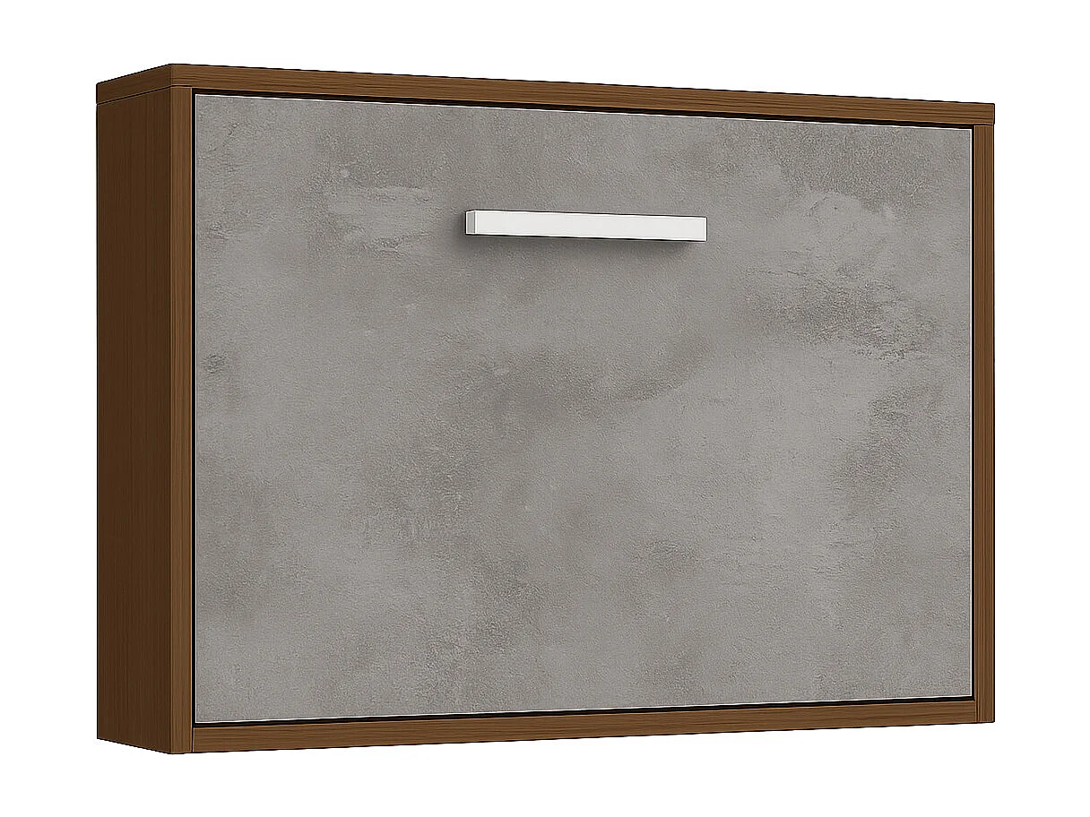 Lit escamotable horizontal OPTIMA-150x200-Cadre Frêne-Façade Gris ciment