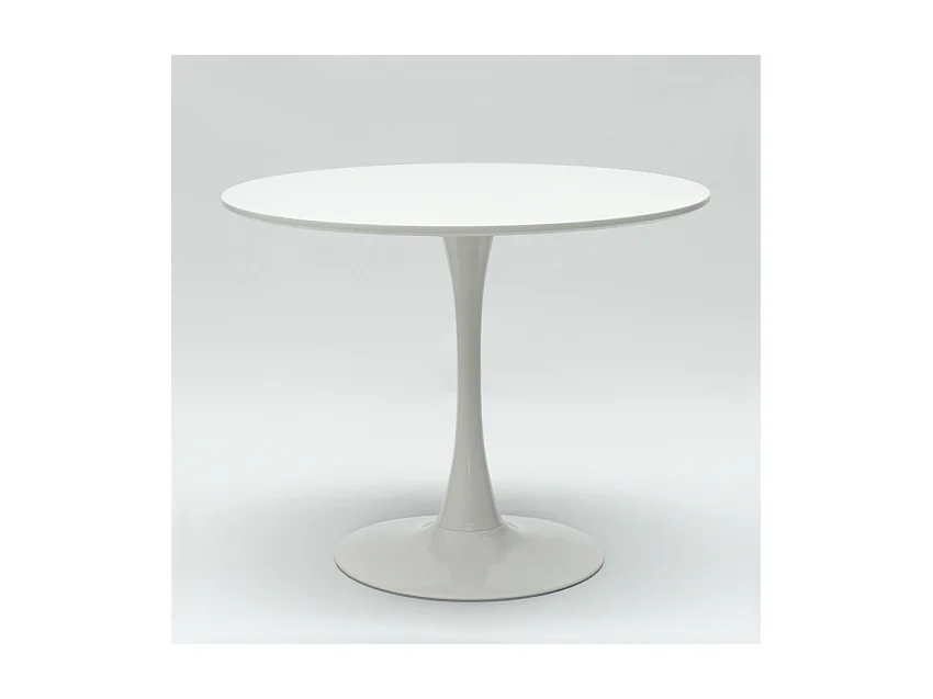 Ensemble table ronde 60cm et 2 chaises pivotantes blanches avec coussin similicuir Tulipa