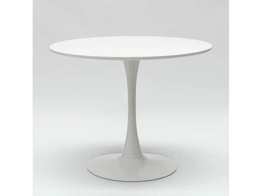 Ensemble table ronde 60cm et 2 chaises pivotantes blanches avec coussin similicuir Tulipa