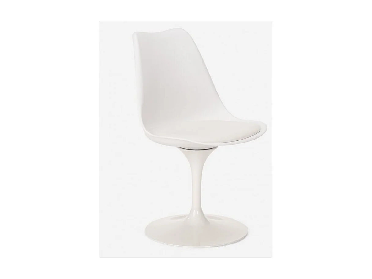 Ensemble table ronde 60cm et 2 chaises pivotantes blanches avec coussin similicuir Tulipa