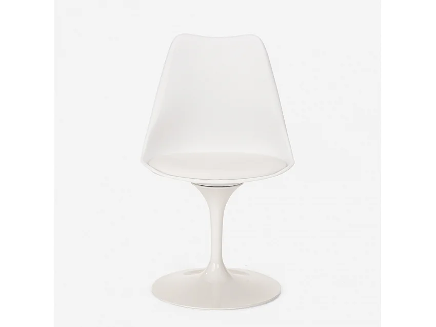 Ensemble table ronde 60cm et 2 chaises pivotantes blanches avec coussin similicuir Tulipa