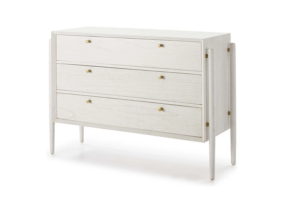 Aparador Vazen blanco de madera maciza de 3 cajones