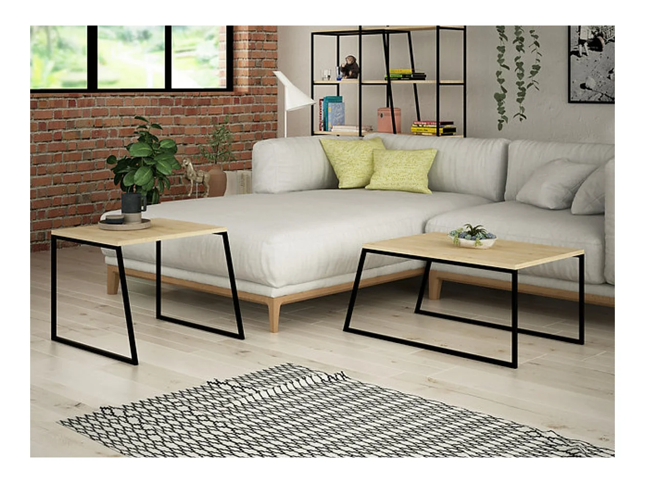 Ensemble 2 tables basses gigognes naturel et noir Valdis