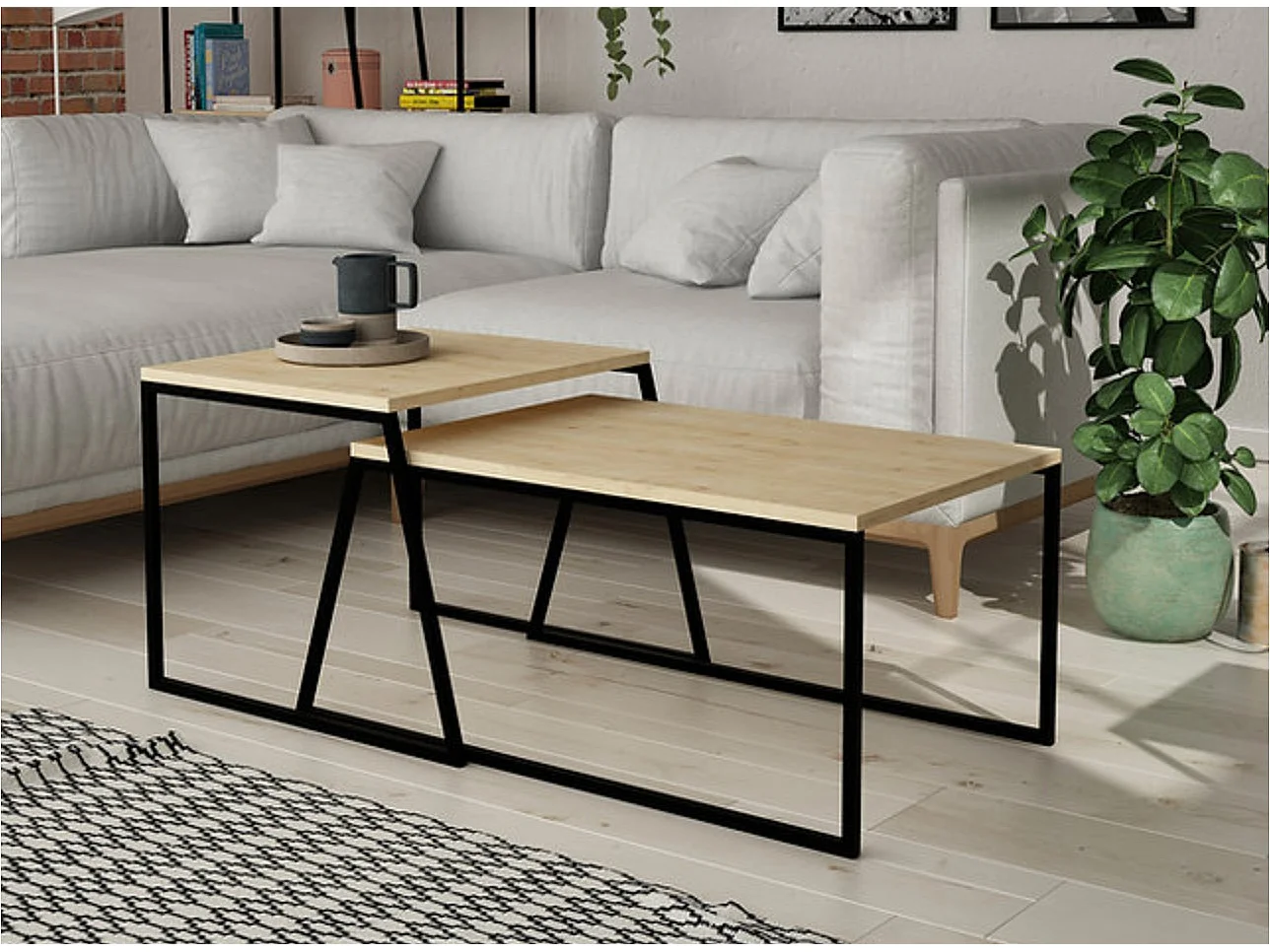 Ensemble 2 tables basses gigognes naturel et noir Valdis