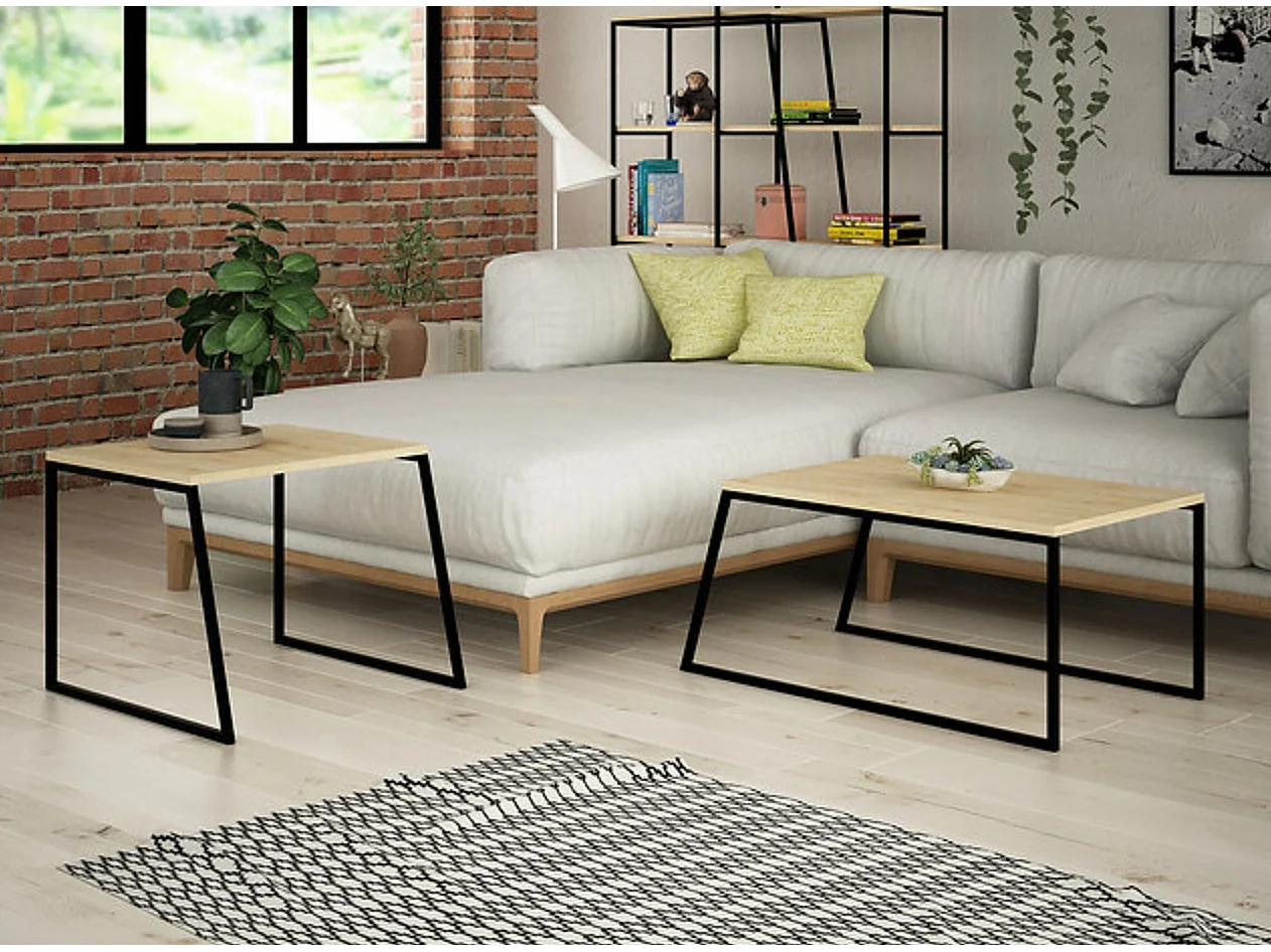 Ensemble 2 tables basses gigognes naturel et noir Valdis