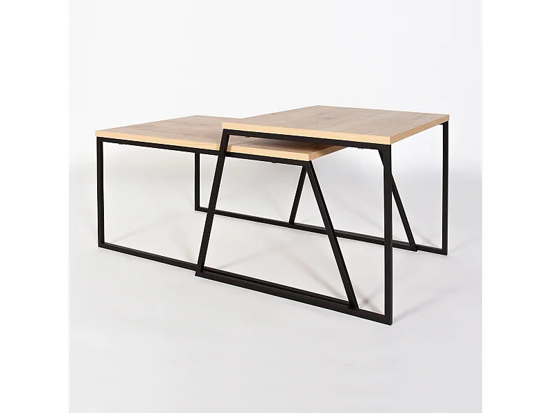 Ensemble 2 tables basses gigognes naturel et noir Valdis