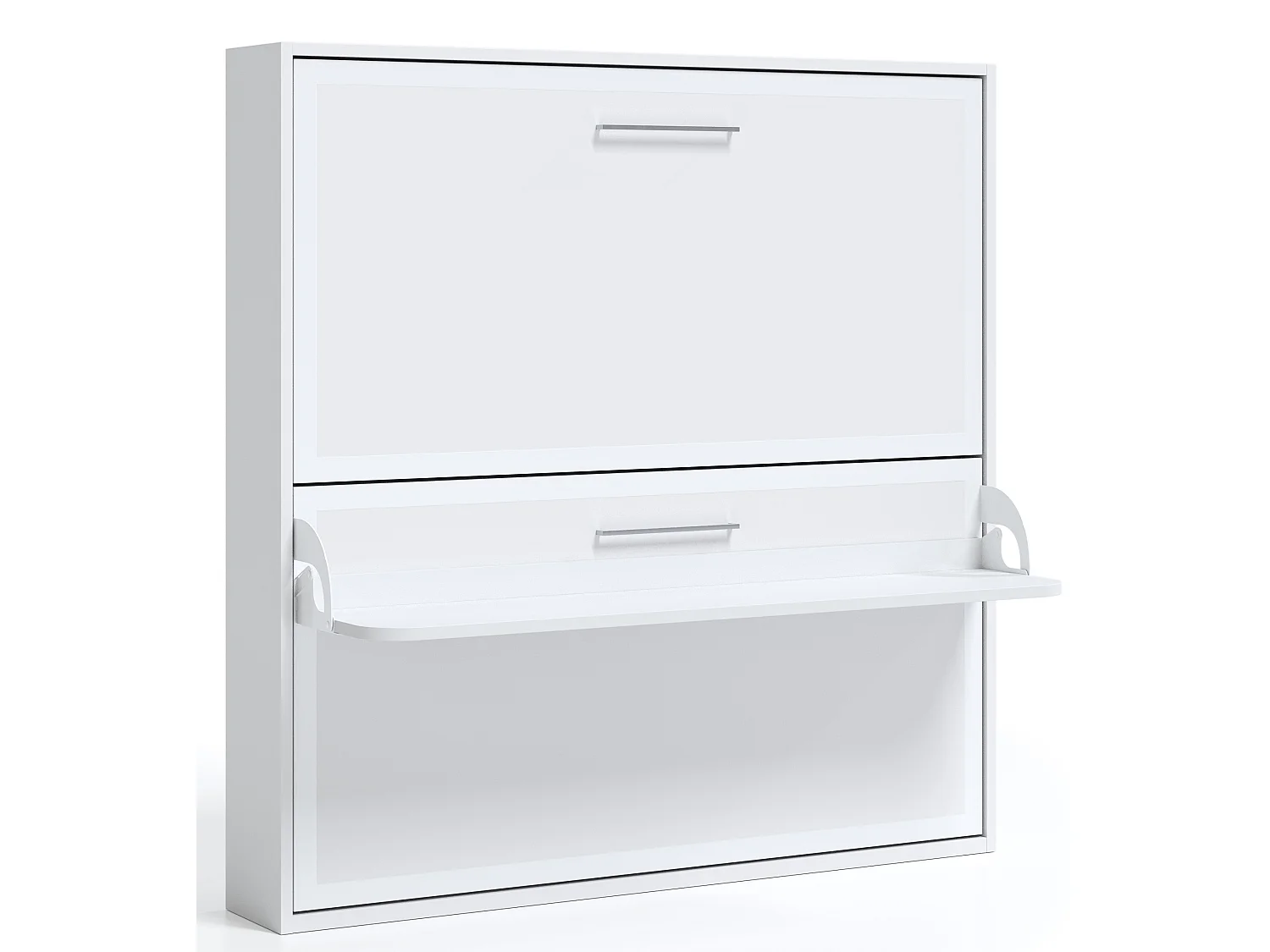 Lit escamotable horizontal superposé 90x180 STUDIO-Encadrement Blanc-Façade Noyer