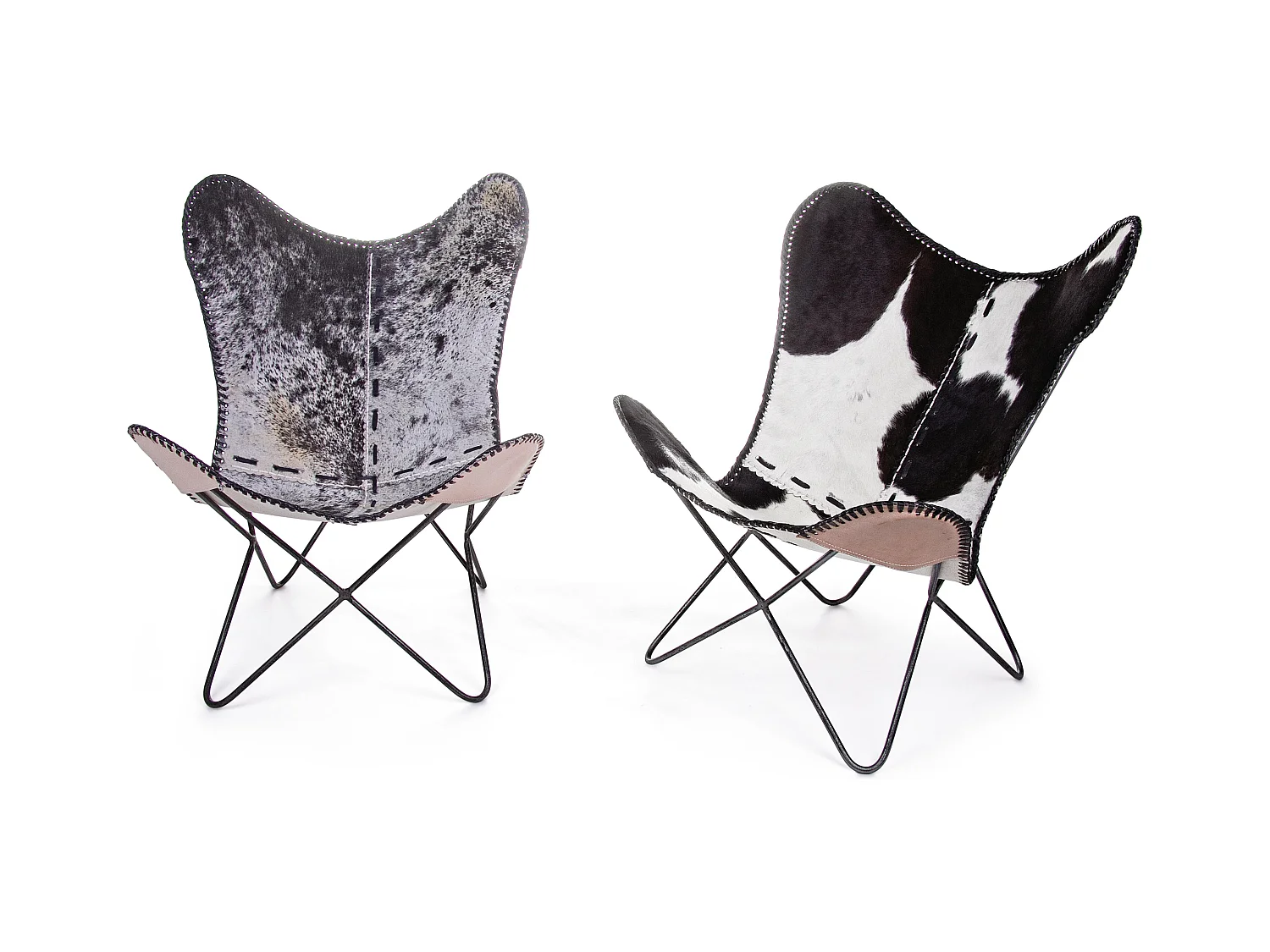 Silla mariposa de cuero Berry y patas de acero negro - Juego de 2