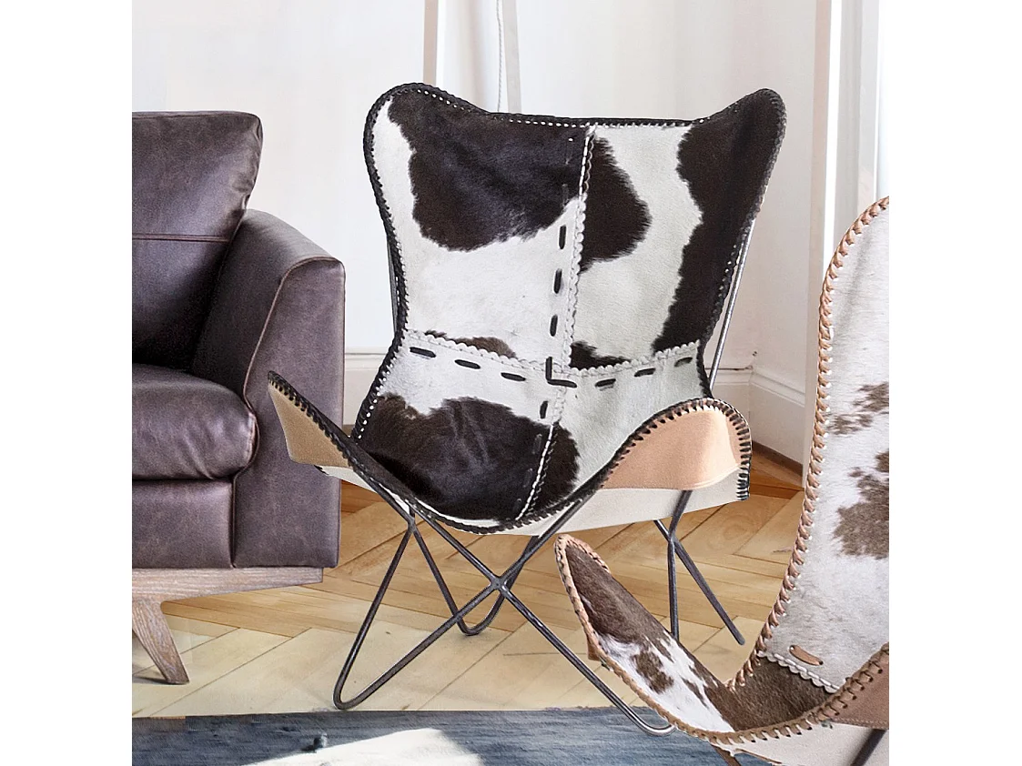 Chaise papillon cuir et pieds acier noir Berry - Lot de 2