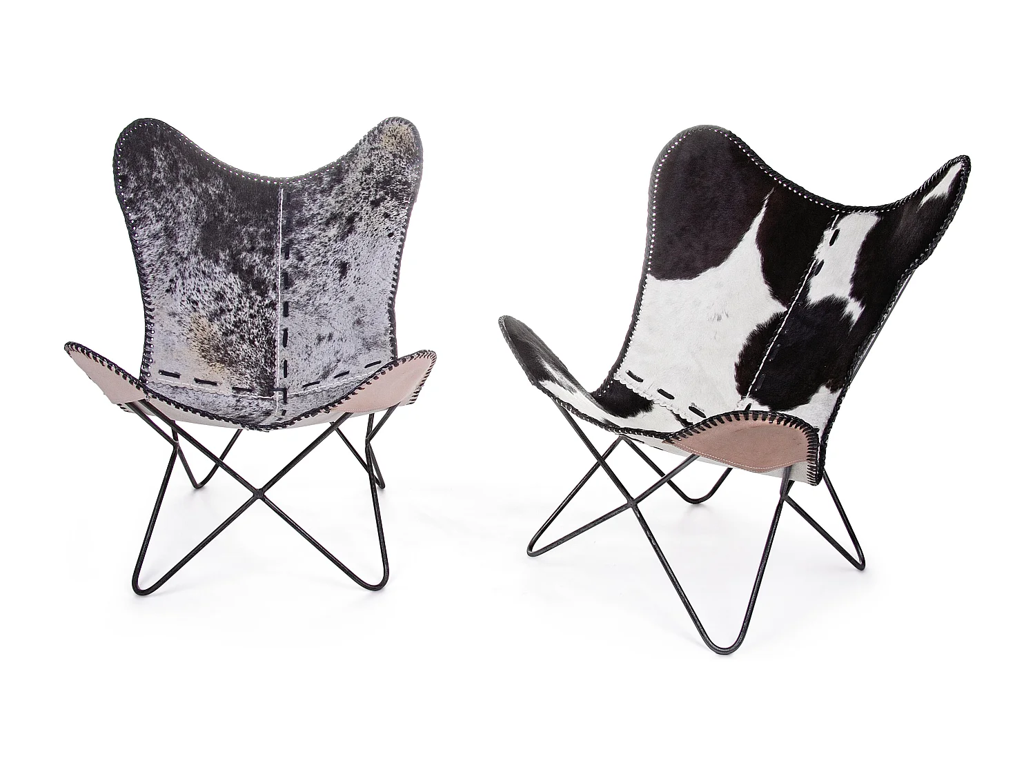 Chaise papillon cuir et pieds acier noir Berry - Lot de 2