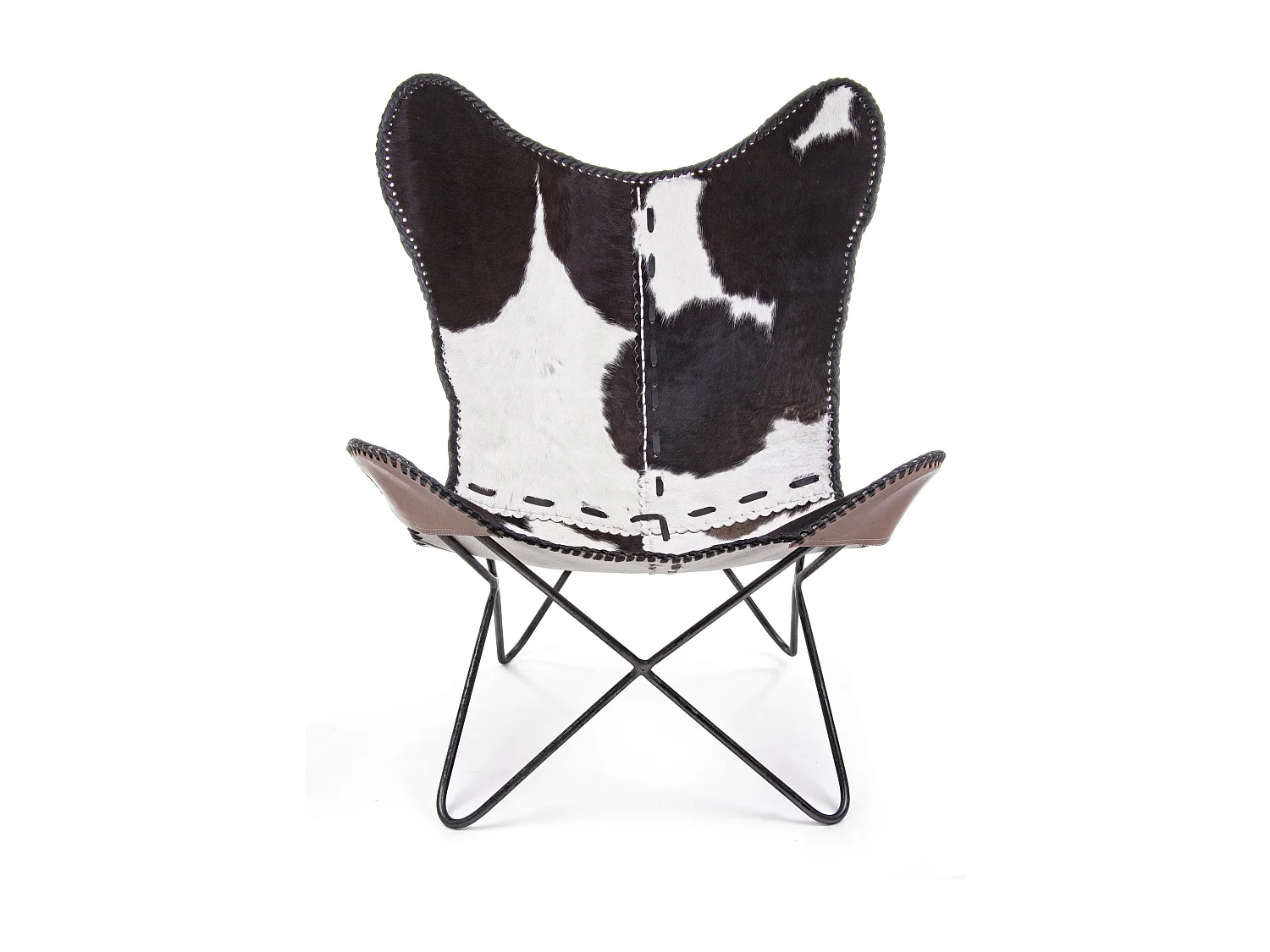 Chaise papillon cuir et pieds acier noir Berry - Lot de 2