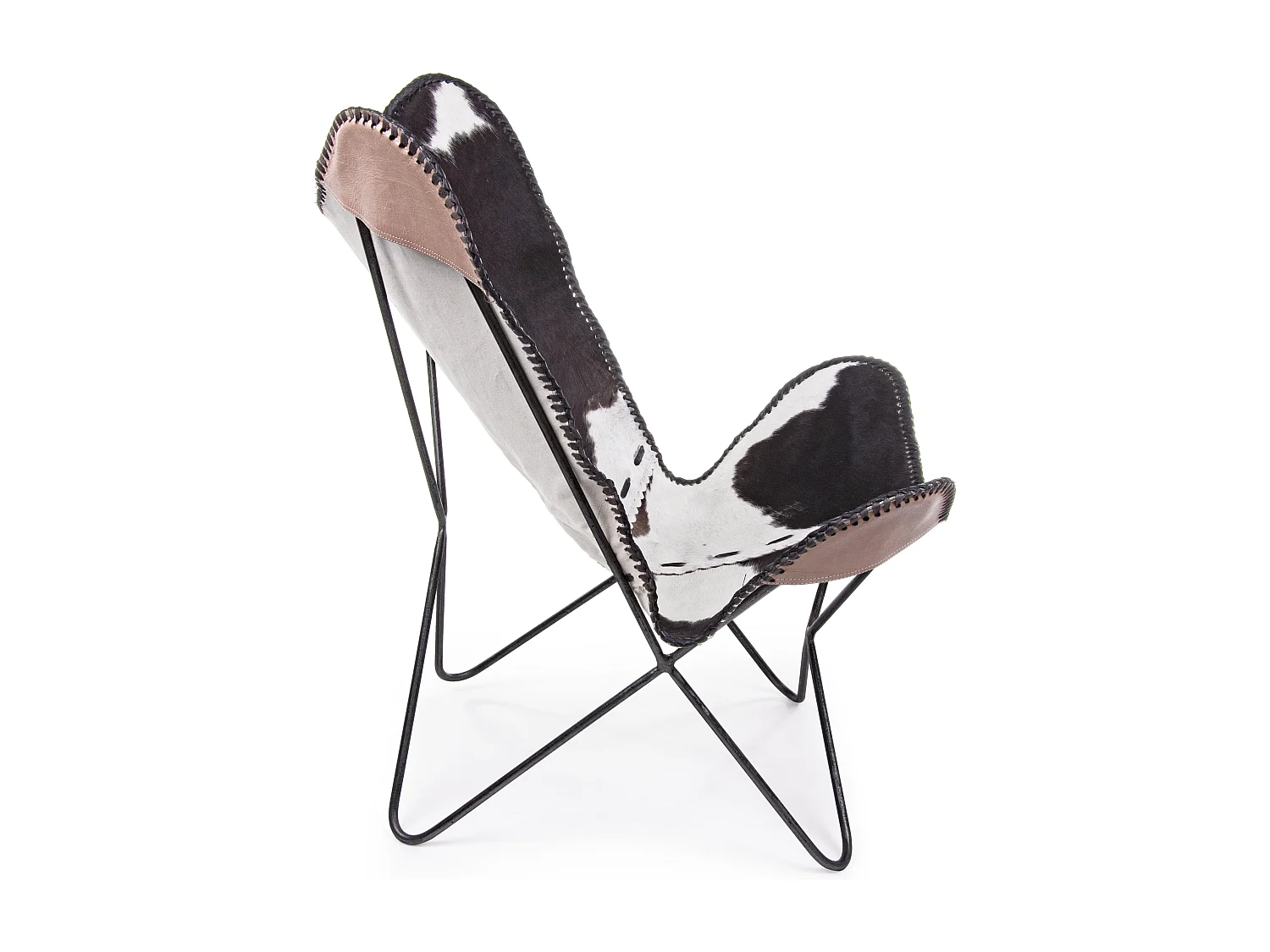 Chaise papillon cuir et pieds acier noir Berry - Lot de 2