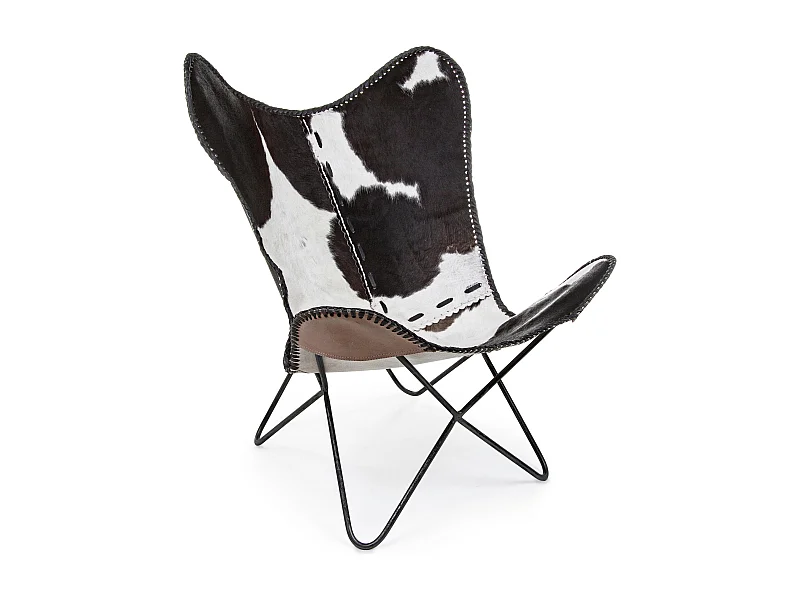 Chaise papillon cuir et pieds acier noir Berry - Lot de 2