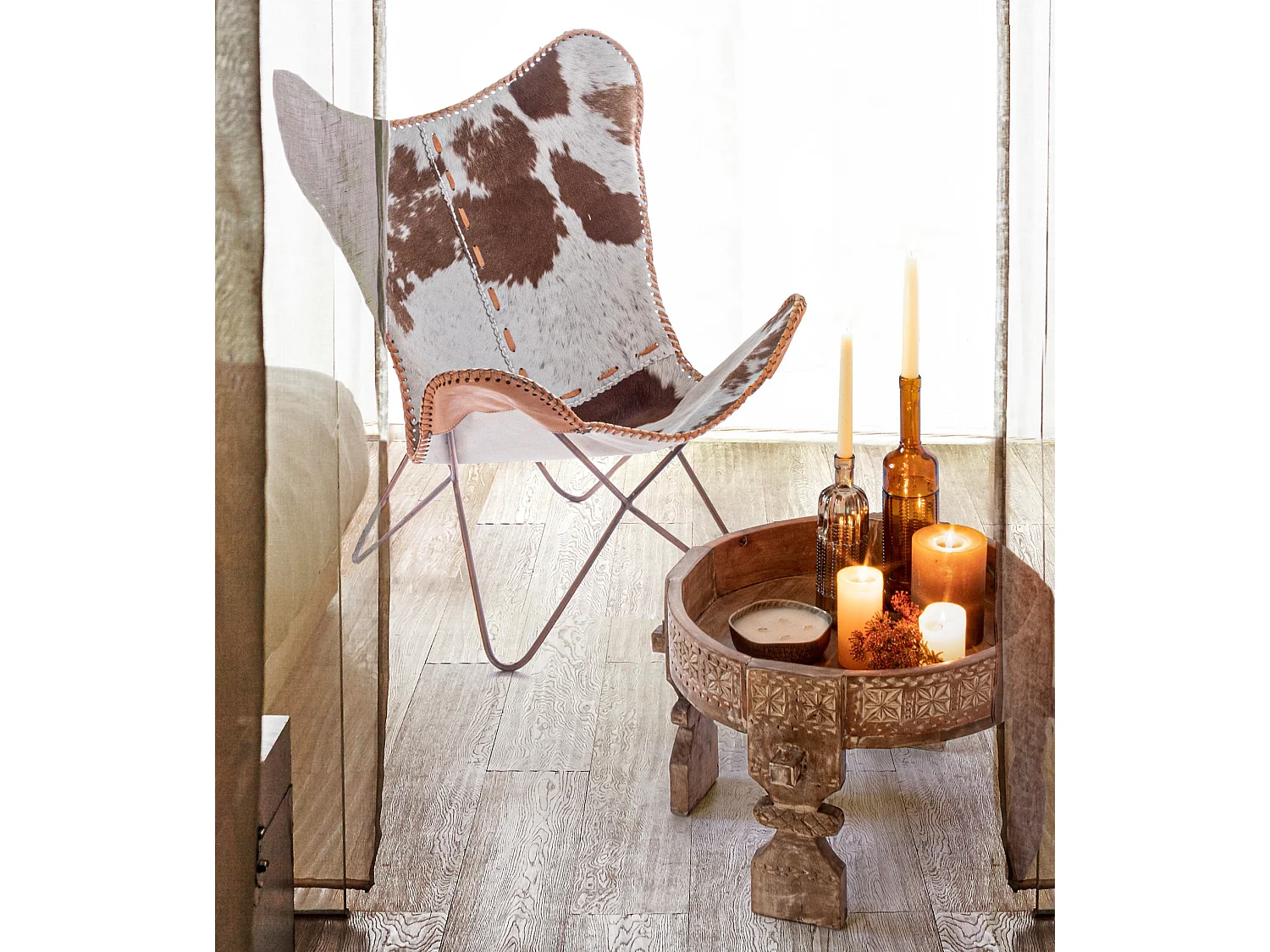 Chaise papillon cuir et pieds acier bicolore Berry - Lot de 2