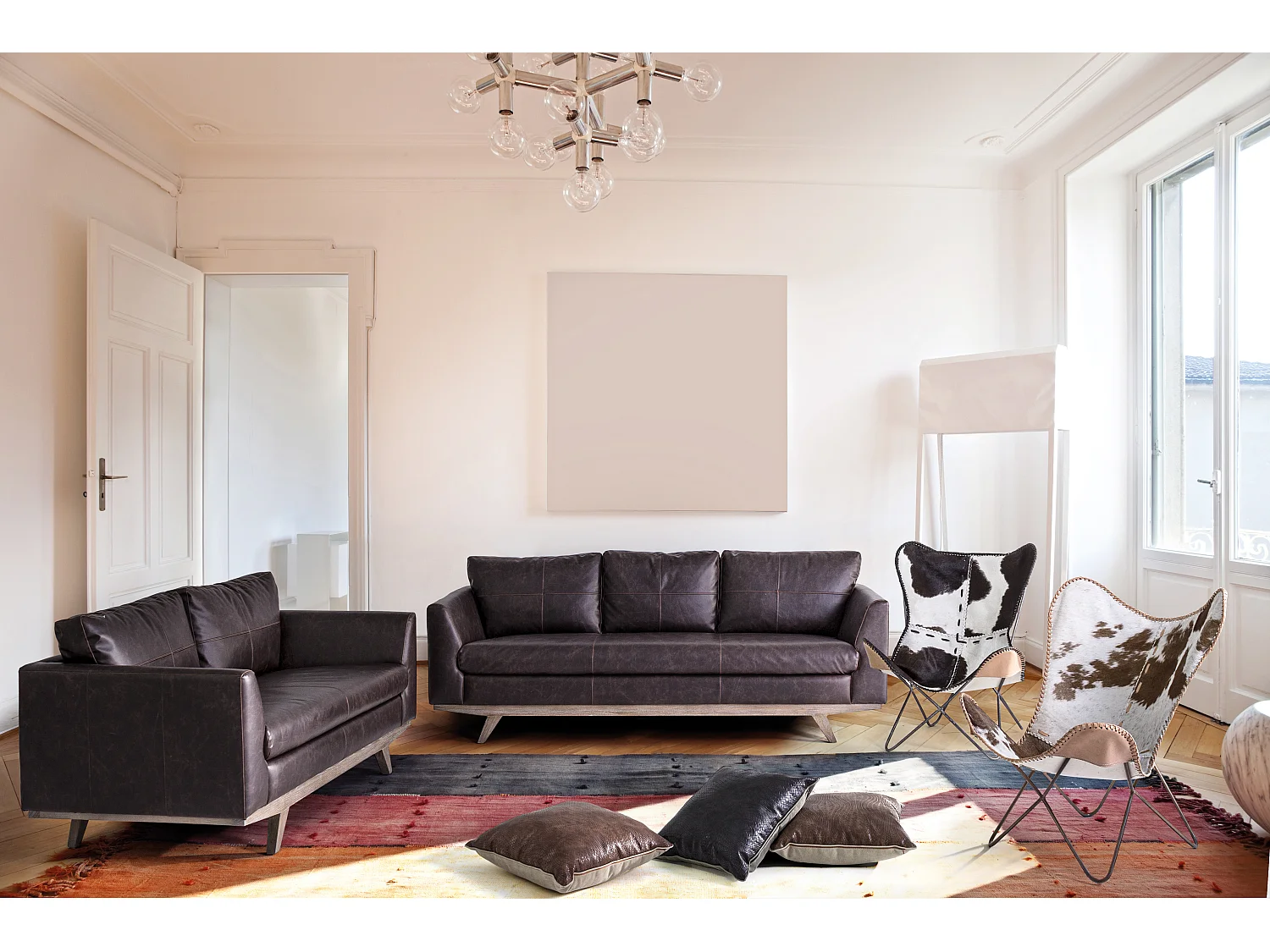 Chaise papillon cuir et pieds acier bicolore Berry - Lot de 2