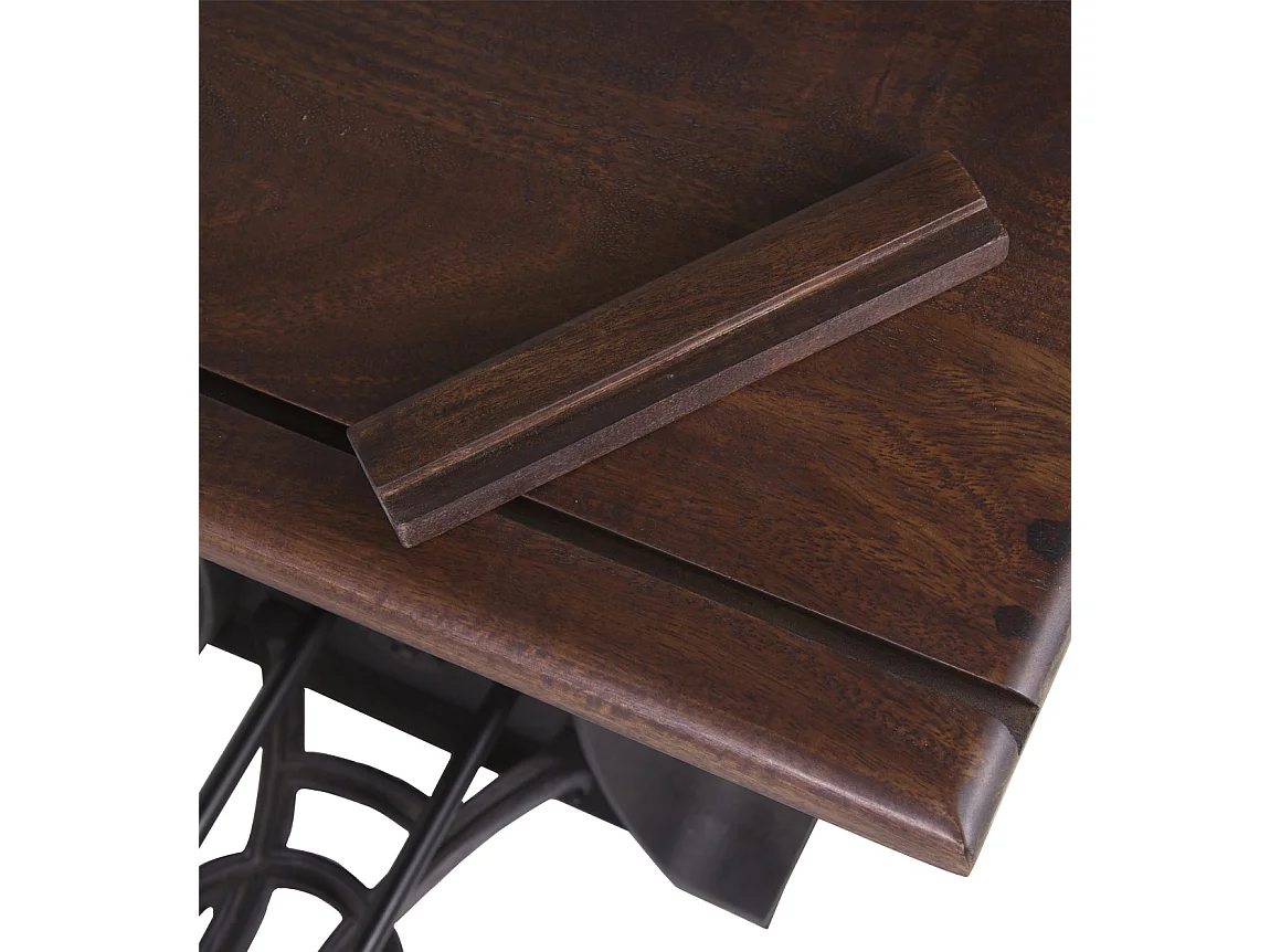 Bureau et tabouret industriel réglable fer noir et bois de manguier marron Kouba 80cm