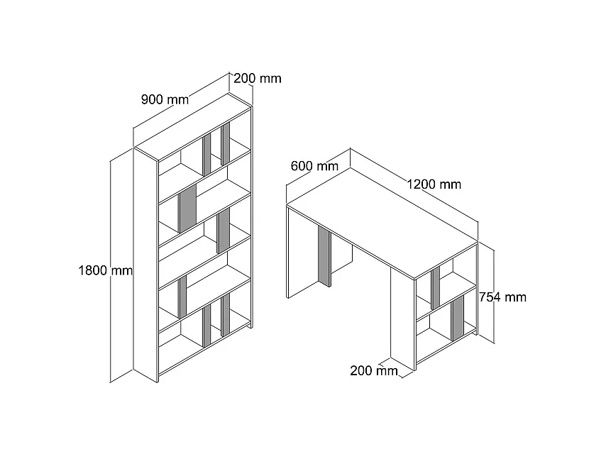 Ensemble bureau et bibliothèque Officium Bois Naturel et Blanc effet marbre