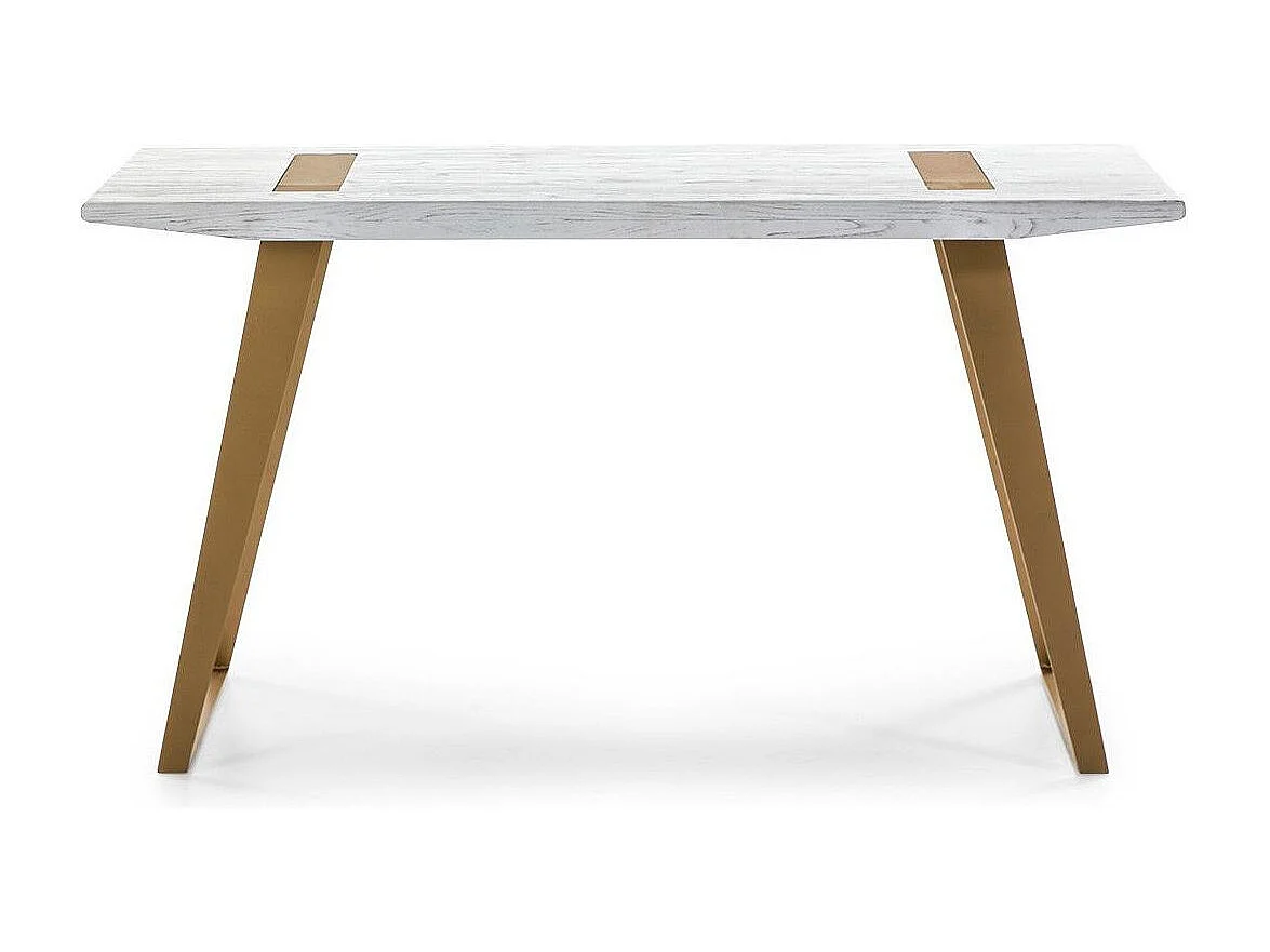 Bureau bois massif blanc et pieds métal doré Klass