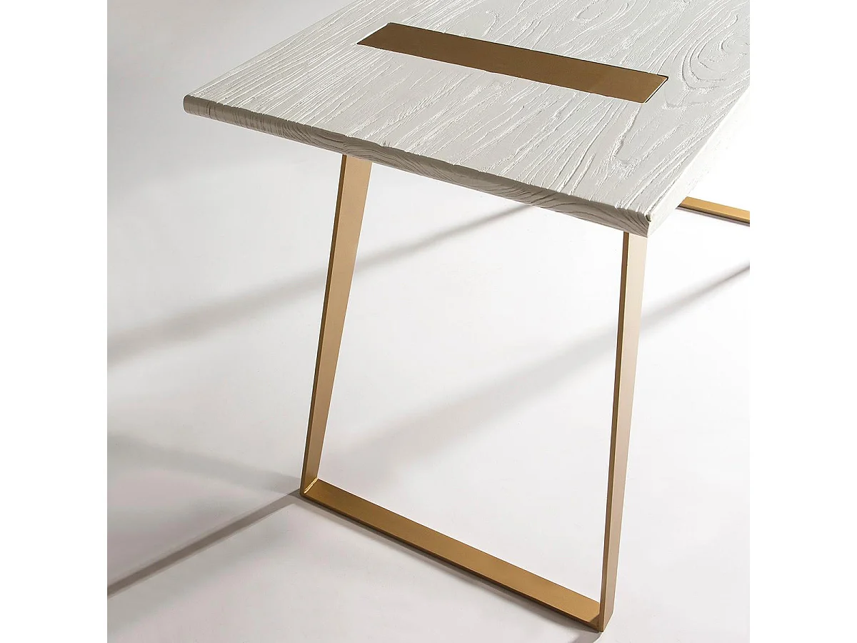 Bureau bois massif blanc et pieds métal doré Klass