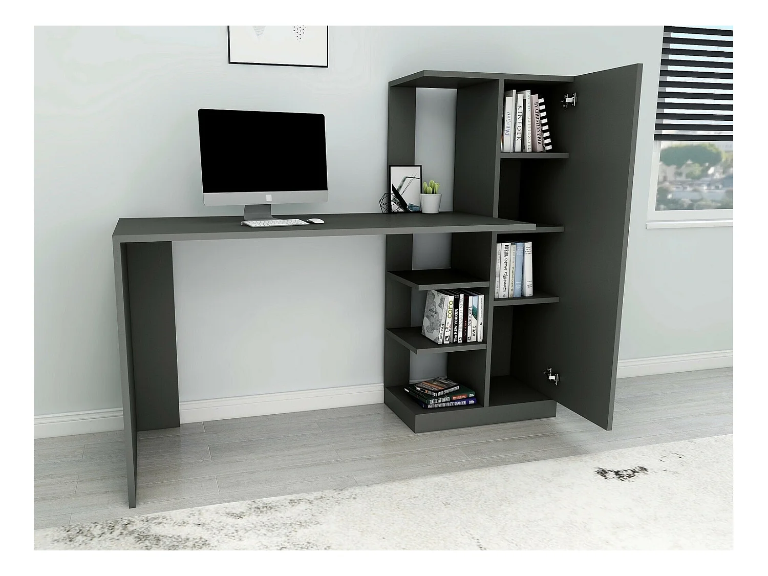 Bureau avec armoire et étagères anthracite Klasiko 120