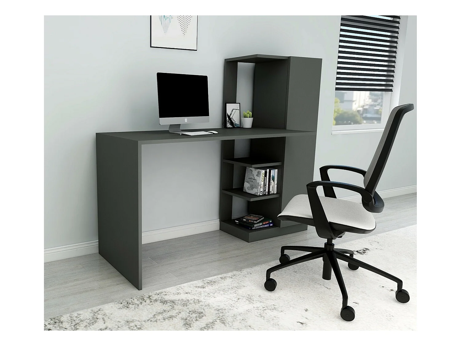 Bureau avec armoire et étagères anthracite Klasiko 120