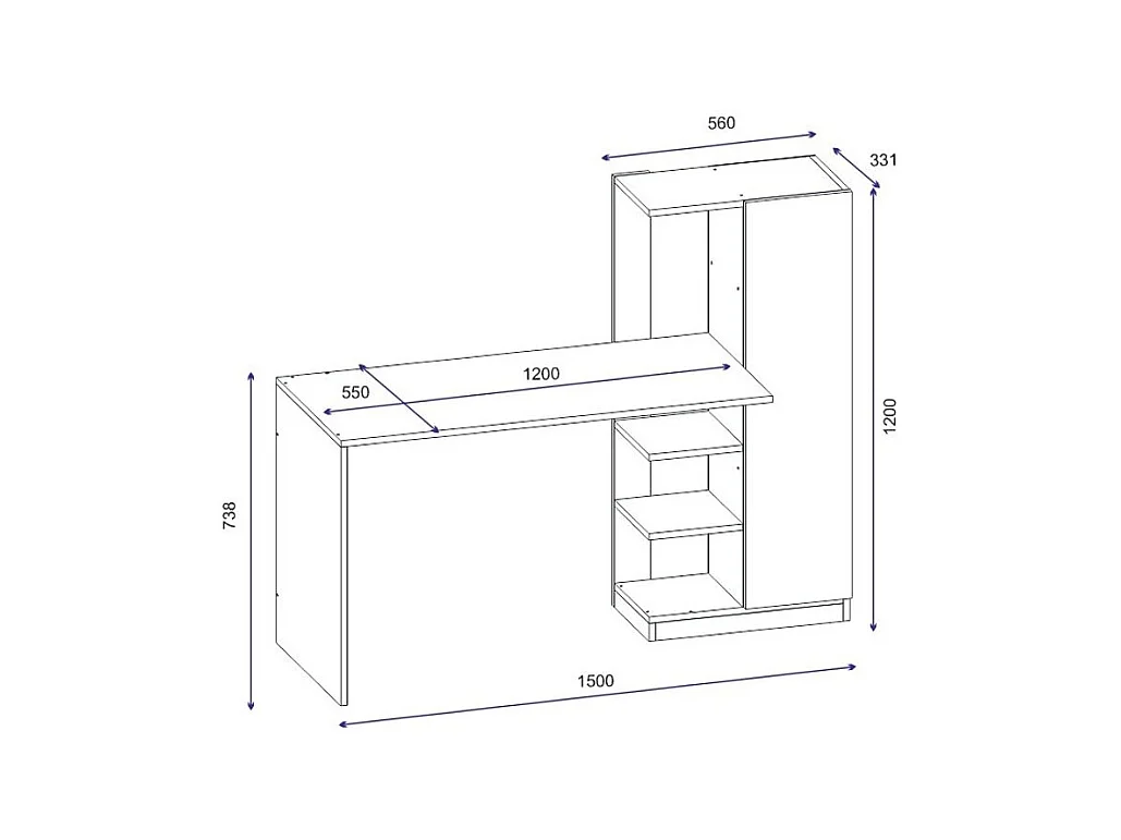 Bureau avec armoire et étagères anthracite Klasiko 120