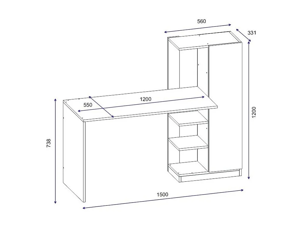 Scrivania da ufficio Kailua 589, Con porte, Il numero di porte: 1.00, 74x150x55cm