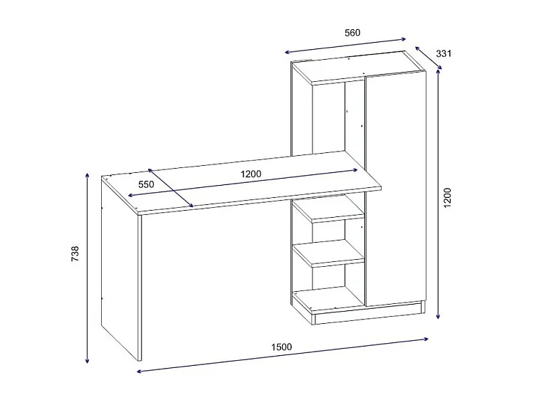 Bureau avec armoire et étagères anthracite Klasiko 120