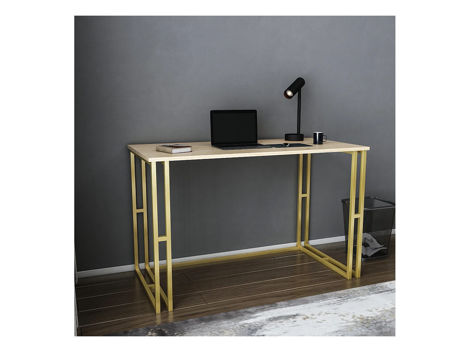 Bureau bois chêne clair et métal doré Kinoa 120cm