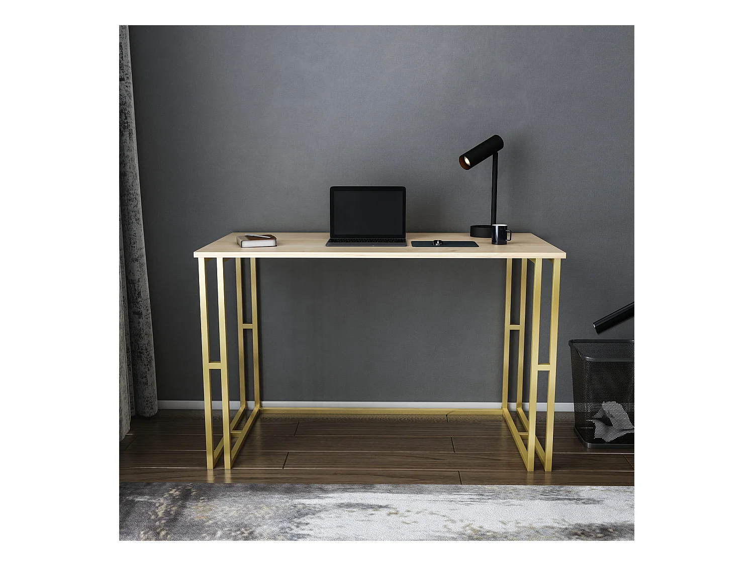Bureau bois chêne clair et métal doré Kinoa 120cm