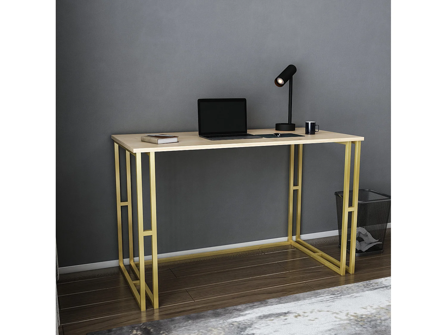 Bureau bois chêne clair et métal doré Kinoa 120cm