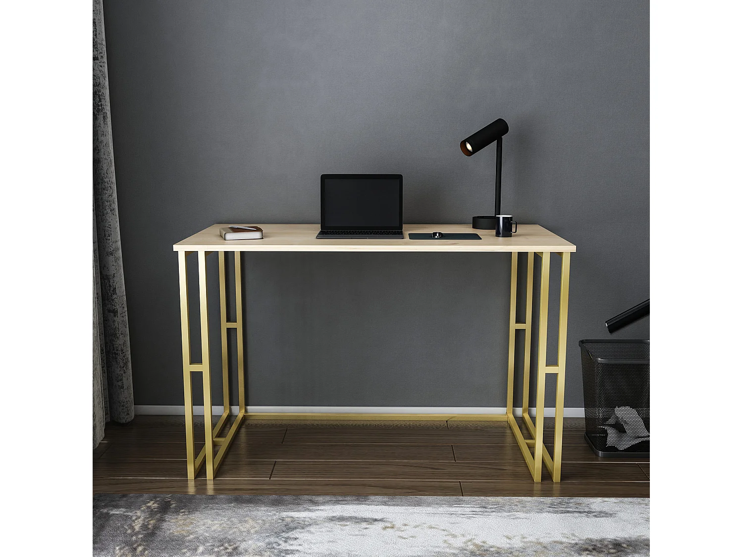 Bureau bois chêne clair et métal doré Kinoa 120cm