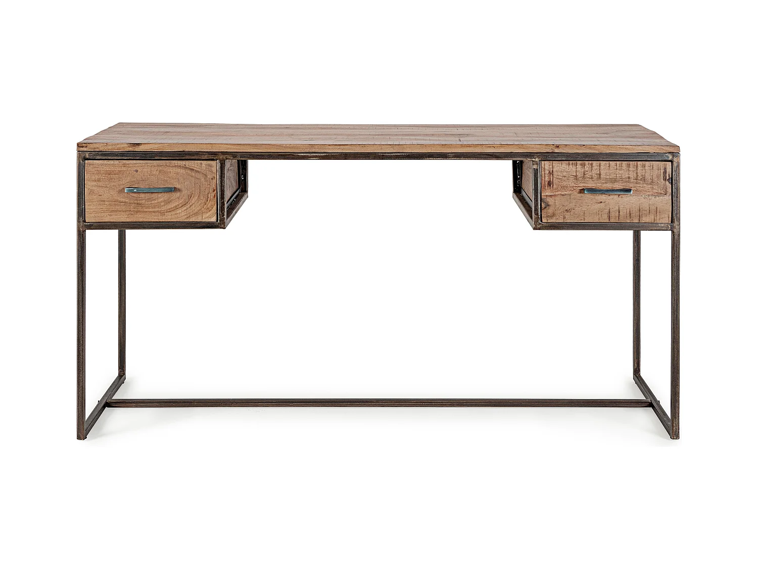 Bureau 2 tiroirs bois d'acacia clair et acier vieilli Kadone 150cm