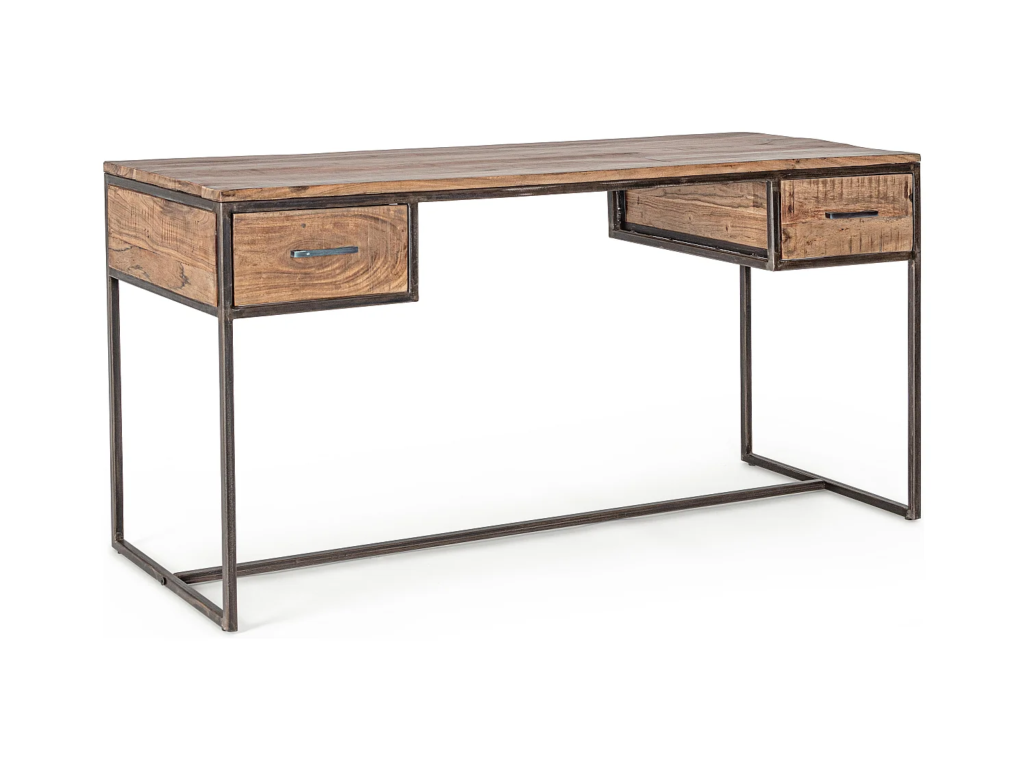Bureau 2 tiroirs bois d'acacia clair et acier vieilli Kadone 150cm