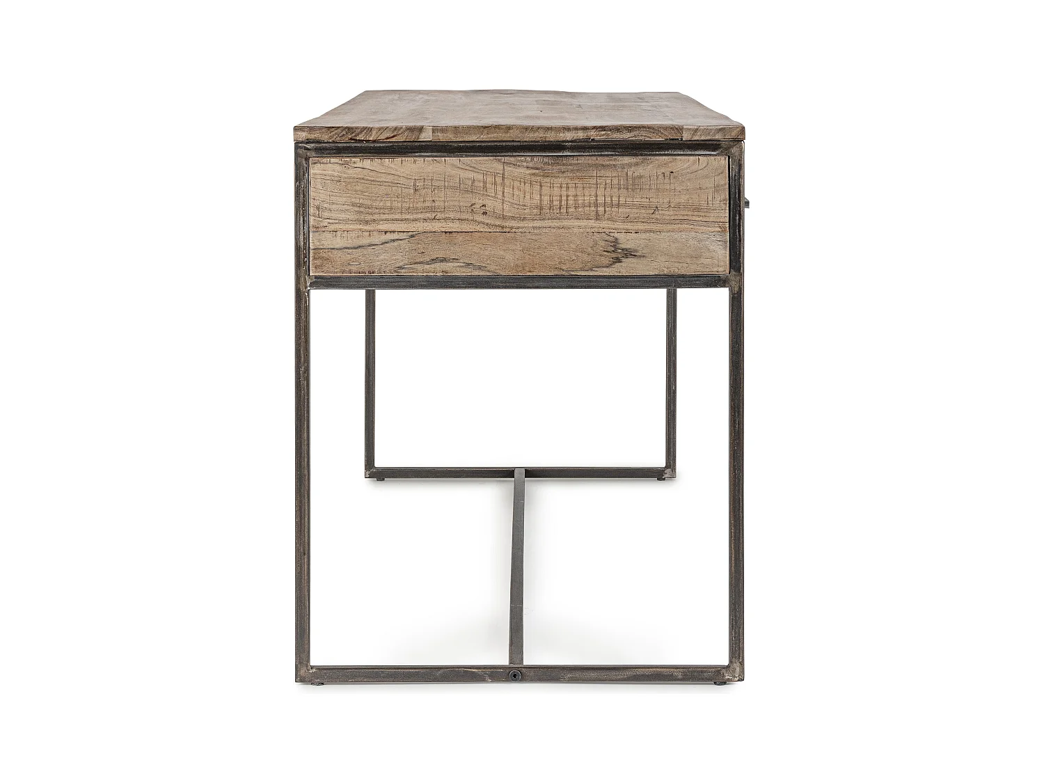 Bureau 2 tiroirs bois d'acacia clair et acier vieilli Kadone 150cm