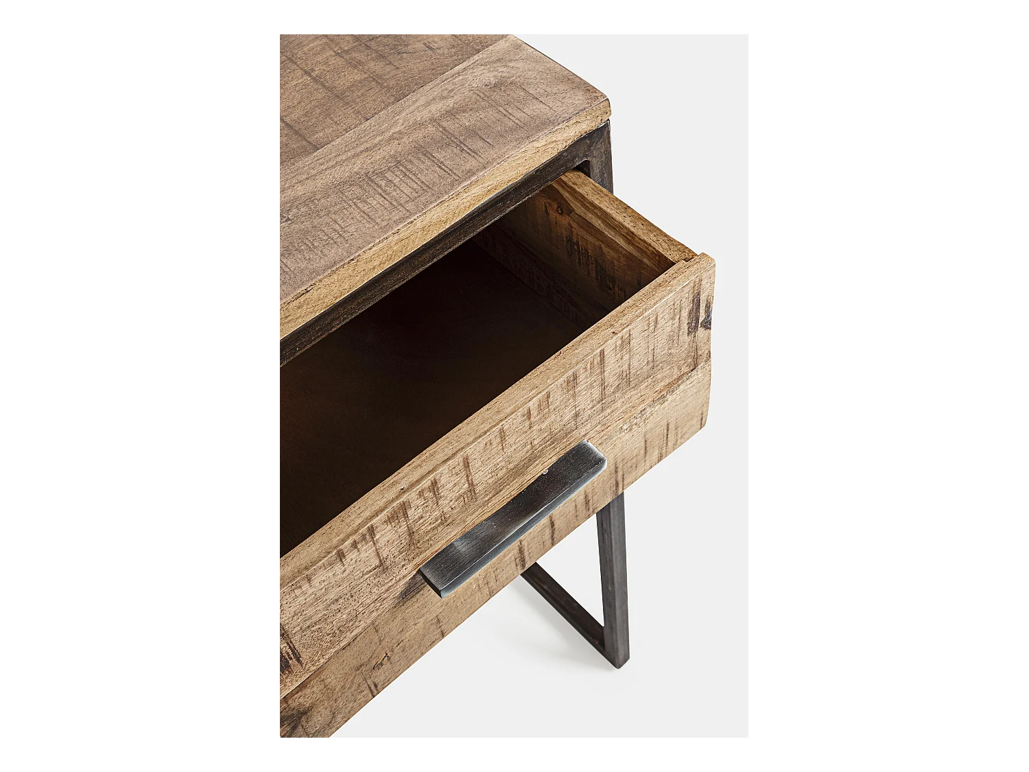 Bureau 2 tiroirs bois d'acacia clair et acier vieilli Kadone 150cm
