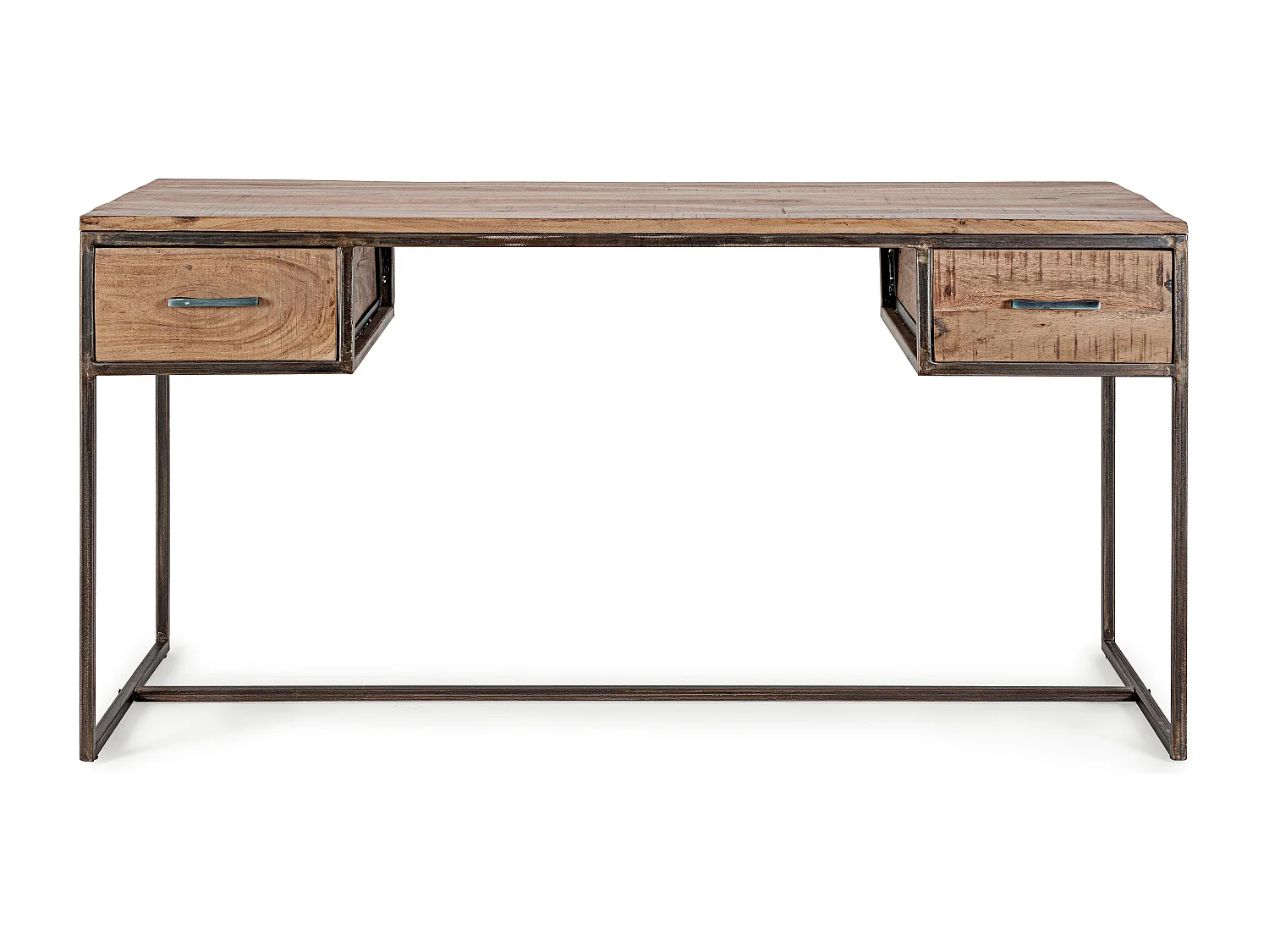 Bureau 2 tiroirs bois d'acacia clair et acier vieilli Kadone 150cm